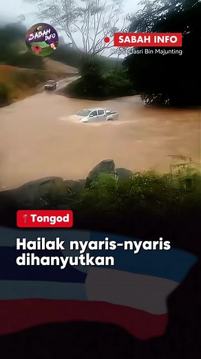 Banjir Besar Di Sabah: Kereta Terbabas di Arus Air