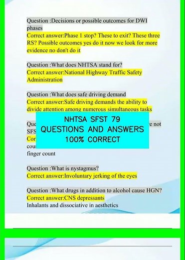 NHTSA SFST 79 QUESTIONS AND ANSWERS 100% CORRECT video