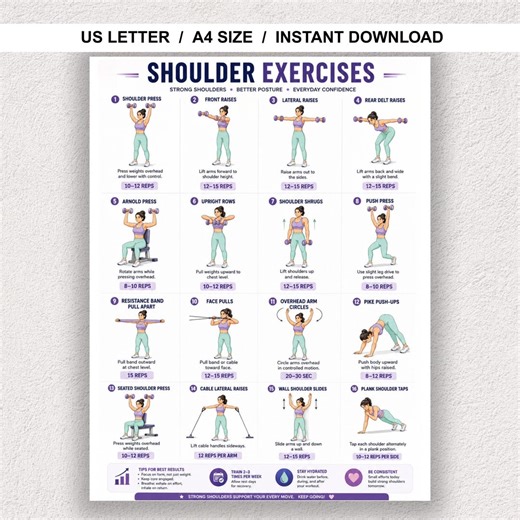 Shoulder Exercises Printable Poster | Dumbbell Shoulder Workout Chart | Upper Body Strength Routine PDF | Gym Wall Art Decor - Etsy UK