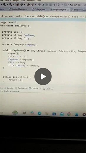 🚀 Understanding Mutable Classes in Java – Employee Example In Java, an object is called mutable if its state can be changed after it is created. Unlike String (which is immutable), custom classes… | Anjali Nirbhawane