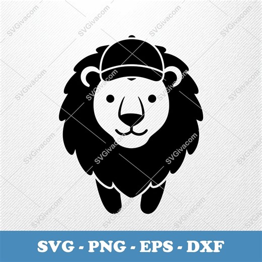 Lion in Cap SVG | Vector Clipart | EPS PNG Dxf Cut File | Cricut Silhouette - Etsy