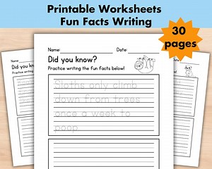 Write the Sentence Worksheets, Handwriting Trace Fun Facts, Printable Sentences Writing Practice Activity, 1st-3rd Grade ELA Worksheets - Etsy