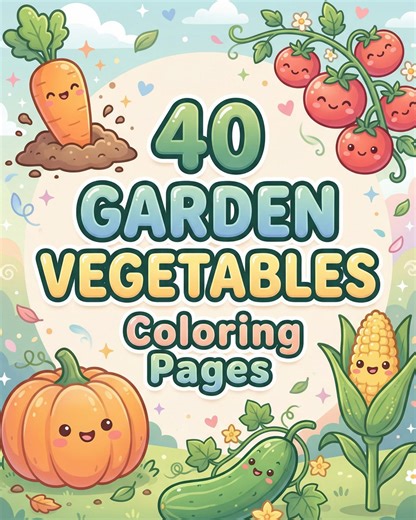 40 Garden Vegetables Coloring Pages for Kids | Healthy Eating Learning Activities | Instant Download - Etsy