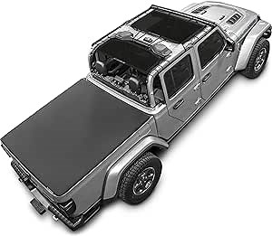 Alien Sunshade Jeep Gladiator Sun Shade Black (2018-2023) Jeep Gladiator Accessories, Front & Rear Mesh Sunshade, 4 Door Top, Reduces Wind & Noise Universal Fit