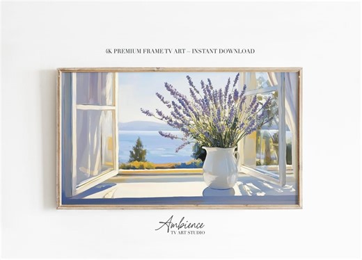 Lavender Frame TV Art | Coastal Window Floral 4K TV Art | Samsung Frame & Hisense Canvas Compatible Download - Etsy