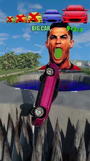 Cars of Different Sizes vs Cristiano Ronaldo's Hexa Challenge | Fire, Spikes & Color Pits