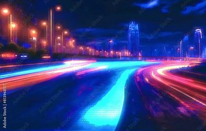 light City road light, night highway lights, traffic with highway road motion lights, long exposure