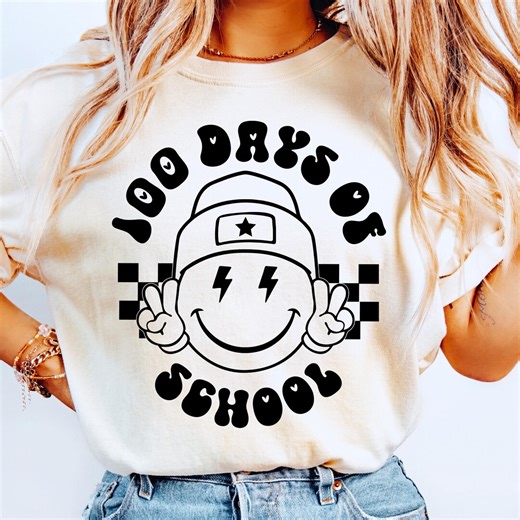 Retro 100 Days of School PNG Bundle | Smiley Face, Varsity Letters - Etsy