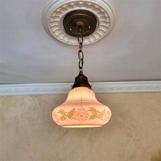 792c Antique 1910s 30s Victorian Ceiling Light Milk Glass Shade Lamp Fixture Pendant Kitchen Hall Closet - Etsy