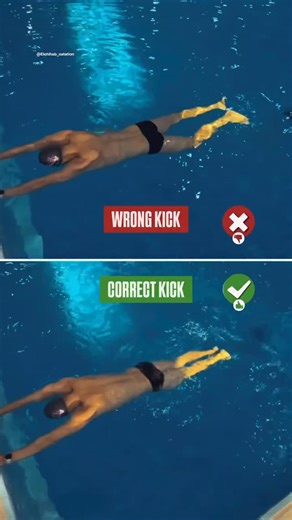 Swimix on Instagram: "🚫 Wrong Kick vs ✅ Correct Kick Fix your kick fast and swim smarter, not harder. A strong, efficient flutter kick improves body position, smooths your hips, and makes you faster in the water. ❌ Common kick mistakes: • Frog-style or wide circular kicks • Too much knee bend • Feet popping out of the water • Sinking hips and unstable body line ✅ How to kick correctly: • Small, fast, continuous flutter kicks • Power comes from the hips, not the knees • Toes pointed, ankles rela