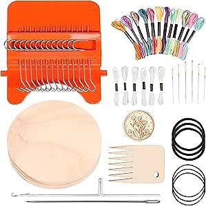 Darning Loom, 14 Hooks Weaving Kit,Darning Mushroom Darning Egg,Complete Mini Machine for Beginners Quickly Mending Jeans Repair Clothes,DIY Mending Kit,Darning Mini Kit for Adults Kids