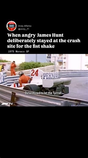 Andy Alfetta on Instagram: "James Hunt’s Hesketh came to rest after Patrick Depailler stuffed his Tyrrell up the inside line in a literal let-me-through-or-we-crash manoeuvre. The Art of James Hunt Fist Shake . . . #Formula1#F1#Andyf1#F1history#Racing#FormulaOne#Motorsports#Motorsport#MotorsportsRacing##FormulaUno#F1driver#RetroF1#Formel1#ClassicF1#jameshunt#1975monacograndprix#monacogp#patrickdepailler 🪬 All rights belong to their respective owner"