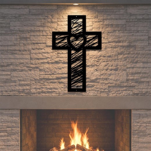 Scribble Heart Cross Metal Wall Art, Christian Love Sign Gift, 11th Anniversary Steel Decor - Etsy