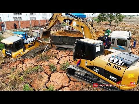 Powerful Amazing Dozer Stuck In Mud Recovery Skilled Excavator & Landfill Huge