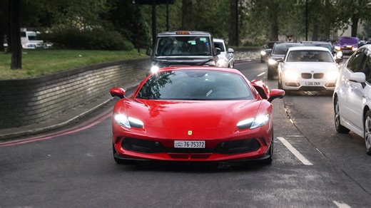 London traffic featuring a $330,000 Ferrari F8 Tributo