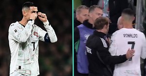 Cristiano Ronaldo Confronts Hallgrimsson After Red Card For Elbow | Balls.ie