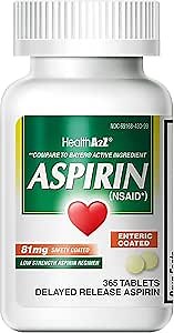 HealthA2Z® Aspirin 81 mg | Low Strength | Enteric Coated | Pain Relief | Reduces Minor Aches Muscle Pain & Cramps | Fever Reducer | Reduces Headache (365 Counts)