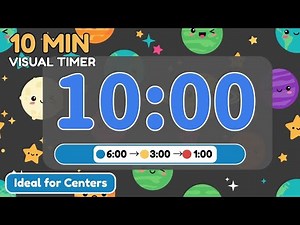 10 Minute Visual Timer for Kids 🪐 Color-Changing Retro Space Classroom Countdown Timer (🔵→🟡→🔴)