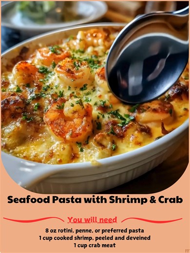 Seafood 🌅 Pasta with Shrimp & Crab Ingredients: • 8 oz rotini, penne, or preferred pasta • 1 cup cooked shrimp, peeled and deveined • 1 cup crab meat • 1/2 cup chopped celery • 1/2 cup cherry tomatoes, halved ..... Full Recipe in Coʍmеոτ 💬 🌜 | Family Meal Recipes