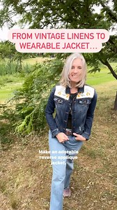 A thrifted denim jacket plus some cute quilted scrap makes. A fantastic #quiltcoat! Best of all, this quilt coat is just a quilting snack, not a whole “I’M WEARING A QUILT!!!” Commitment. Any piece of salvaged quilting or original made quilting would be cute with this, but this vintage appliqué pillowcase was perfect because of the mirrored qualities. Would you wear one of these? This took about 2 hours start to finish and is an easy project!! Did you click follow for more awesome quilting fun??