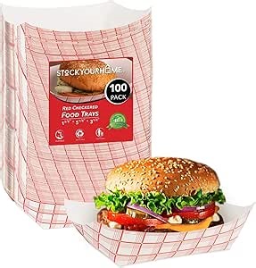 Stock Your Home 100-Pack 3 lb Paper Food Trays – Red & White Checkered Disposable Paper Food Boats, Eco-Friendly Serving Trays for Concessions, Nachos, Snacks & Condiments – 5.75" x 3"