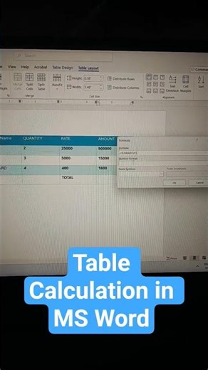 Table Calculation in MS Word #msword #gameape