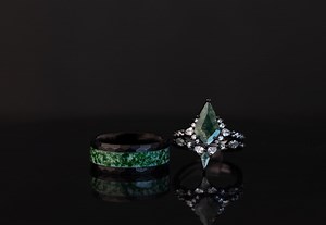 Moss Agate Ring Set: Tungsten Band, Sterling Silver CZ Wedding Bands - Etsy