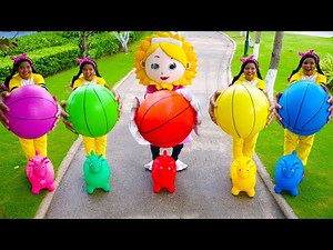 Five Little Babies Jumping on the Bed - Kids Song with Basketballs