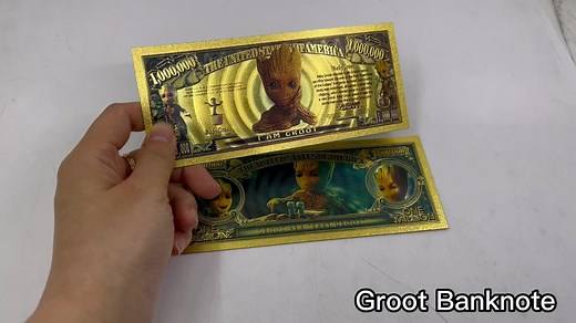 Custom Movie Characters Anime Groot Money Game Card Plastic Card Gold Foil Plated Banknote
