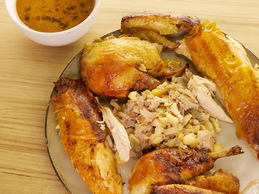 Chapon poché et rôti