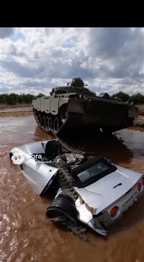 Tank rolls over a Corvette C5 #tank #destroycar #ai #fypシ #fypシ゚viral