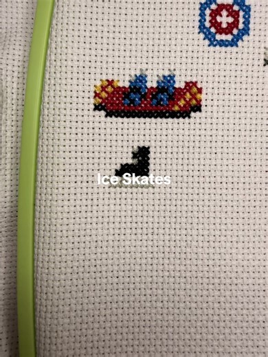 Time for some ice skates! Pattern by Makoto Oozu. This has been a fun side quest. #olympics2026 #iceskates #crossstitch #cozytok #doodlestitch