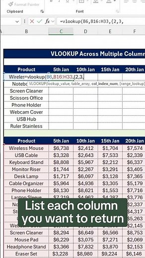 How to use VLOOKUP across multiple columns in Excel. 🔍