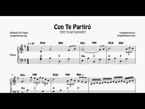 Time to Say Goodbye Easy Piano Sheet Music Older Beginner in C Major by Andrea Bocelli
