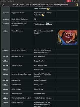 Disney Channel Schedule Archive - June 30, 2006: 20 years ago today