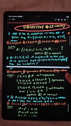 MCQ's Relations and Functions 12th Maths