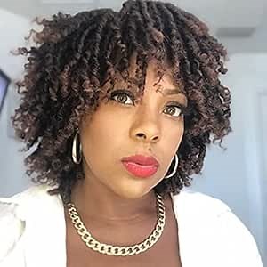 Estilar Short Dreadlock Wigs for Black Women Afro Curly Twist Braiding Synthetic Wig Heat Resistant Fiber Faux Braids Hair with Ends Crochet Braided African Hairstyle (T1B/30), 12 Inch, 1.0 Count