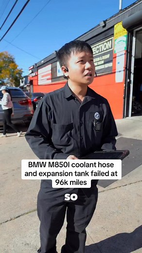 N63 with a cracked coolant expansion tank is a common failure #mechanic #technician #bmw #m850i #n63 | Z&P Motor Inc