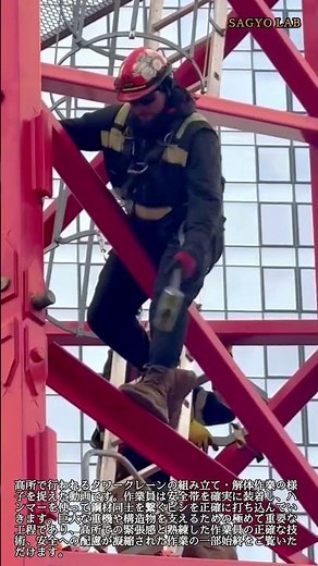 タワークレーン組み立て！高所でのピン打ち作業 #worker #process #crane #construction #heavyequipment