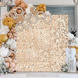 Champagne Shimmer Wall Backdrop Sequin Backdrop 6ftx4ft Glitter Party Backdrops for Anniversary Wedding Bachelorette Party Bridal Shower Decor