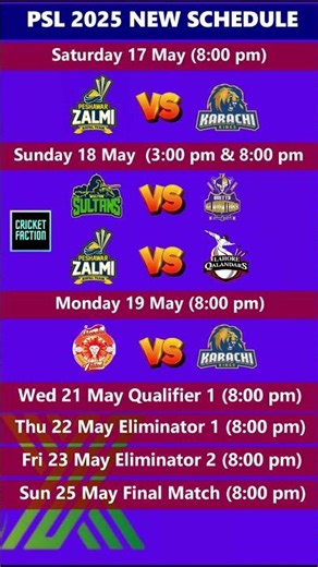 PSL 2025 Schedule | PSL 2025 Revised Schedule | PSL 2025 New Schedule #psl2025schedule