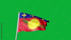 flag of guadeloupe on a green screen, no background, transparent background, waving in the wind, national symbol of guadeloupe island, local flag, tall flagpole, video of a flag