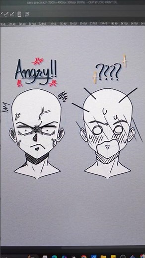 Manga Expressions: Angry!! VS ??? 🥲#digitalart #shorts #drawing #art #digitaldrawing
