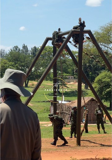 UPDF commandos show case their skills before their Commander in Chief, President Museveni at Kaweweta Basic Military School, a Uganda People's Defence Forces (UPDF) training facility, during a historic pass-out ceremony. #Museveni