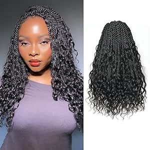 ToyoTress Boho Island Twist Human Hair Curls - 14 Inch 8 Packs Miracle Knots Crochet Hair For Black Women Pre-looped Crochet Braids Natural Black Braiding Hair Extensions (14 Inch, 1B-8P)