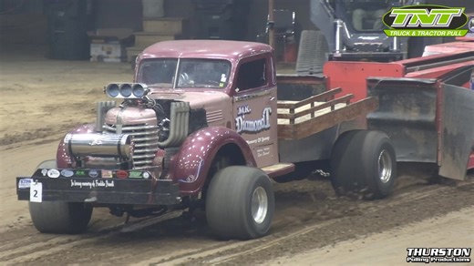 Super Modified 4x4 Trucks roaring down the track in Alltech Arena at the 2025 TNT Truck & Tractor Pull Kentucky Invitational! #TruckPulling #Supercharged #Trucks #Motorsport #Kentucky | Thurston Pulling Photos