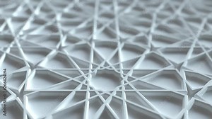 Abstract white arabic girih pattern background. Traditional muslim ornament. Interior design concept. 3d render animation. Islamic geometry pattern. Plaster surface. Loopable composition. 4K UHD