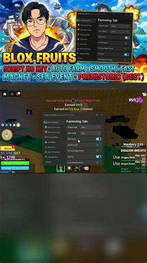 BLOX FRUITS Script No Key AUTO FARM, SMOOTH, FAST ATTACK, MAGNET, SEA EVENT, PREHISTORIC (BEST) 2026