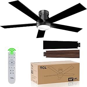 TCL 52" Black Ceiling Fan with Light and Remote, Modern LED 3-Color, 3CCT, Quiet Motor for Bedroom, Living Room, Dining Room, Ceiling Fans with Lights (Black)