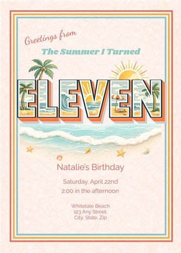 The Summer I Turned Eleven Birthday Invitation | Beach Birthday Invite | Summer Pool Party Invitation | 11th Birthday Party Invite - Etsy